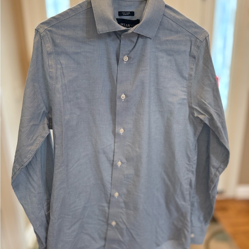 Kenneth Cole Men's Blue Patterned Dress Shirt